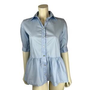 Anna Maria Paletti Blue Peplum Shirt Size 38 Button Up Half Sleeve Collar Womens
